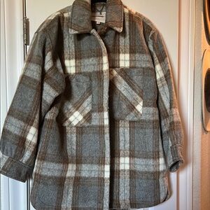 Lucky Brand Plaid Gray and Cream , brown oversized Jacket,Lined.